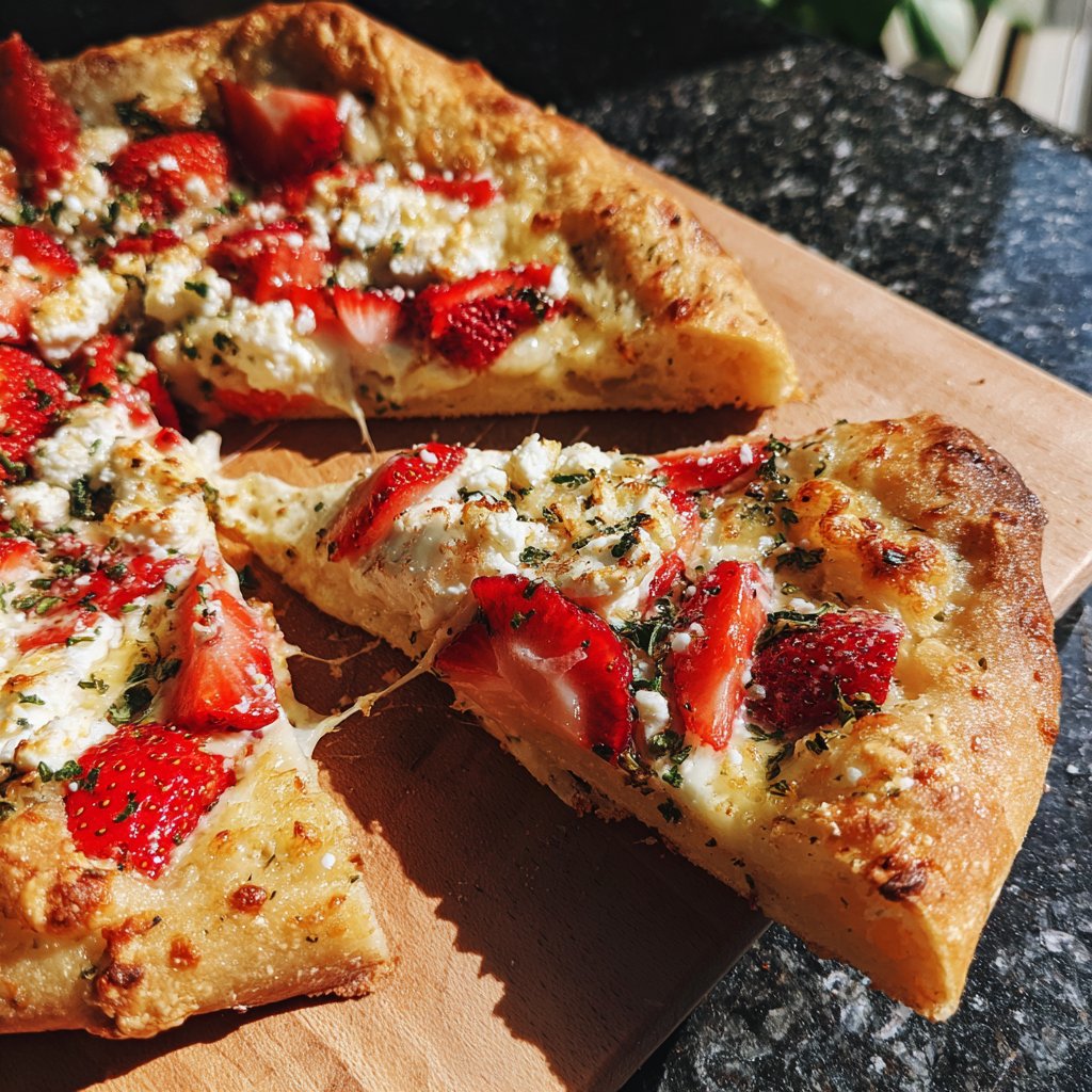 Pizza mit Erdbeeren und Ziegenkäse