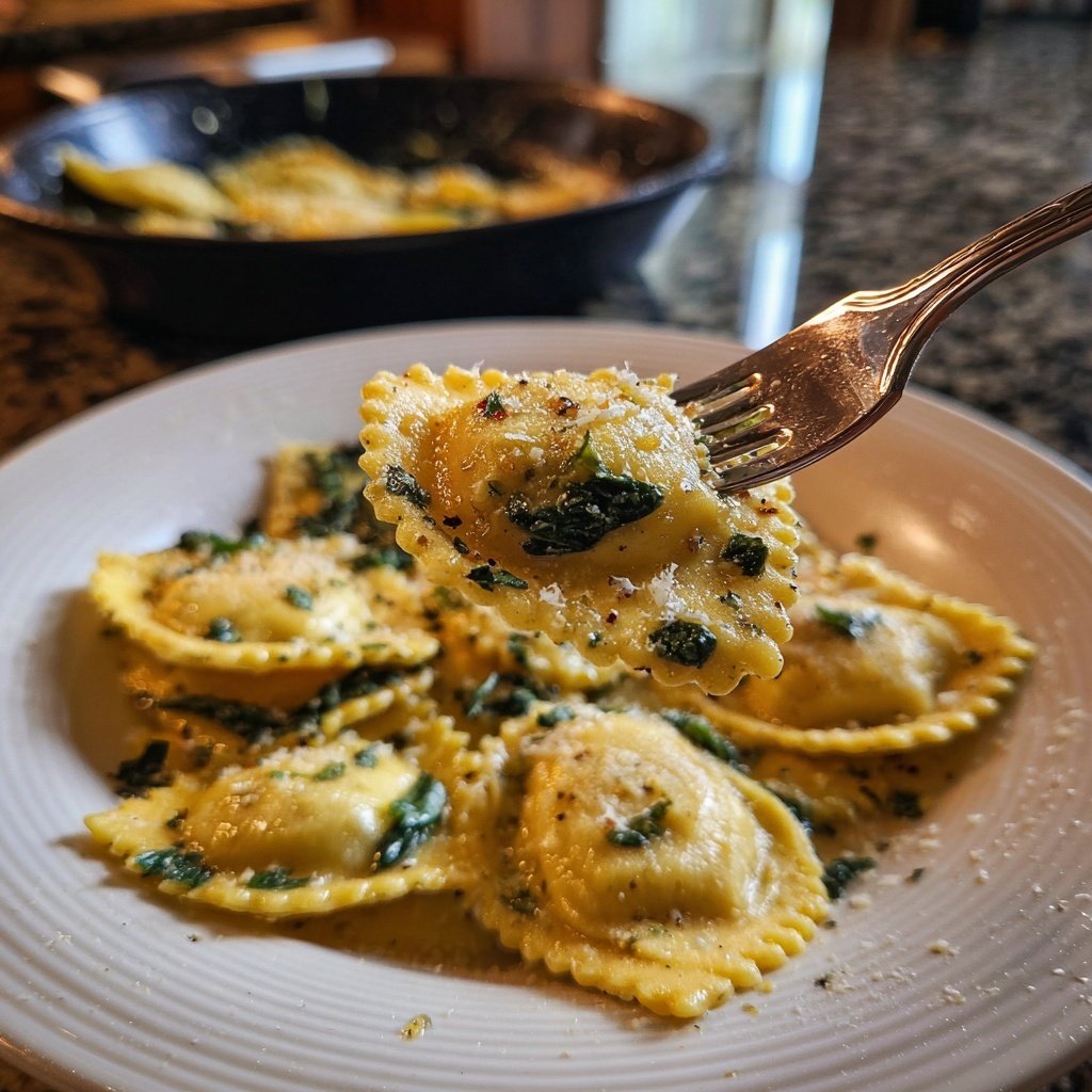 Ravioli mit Spinat und Butter-Salbei-Sauce
