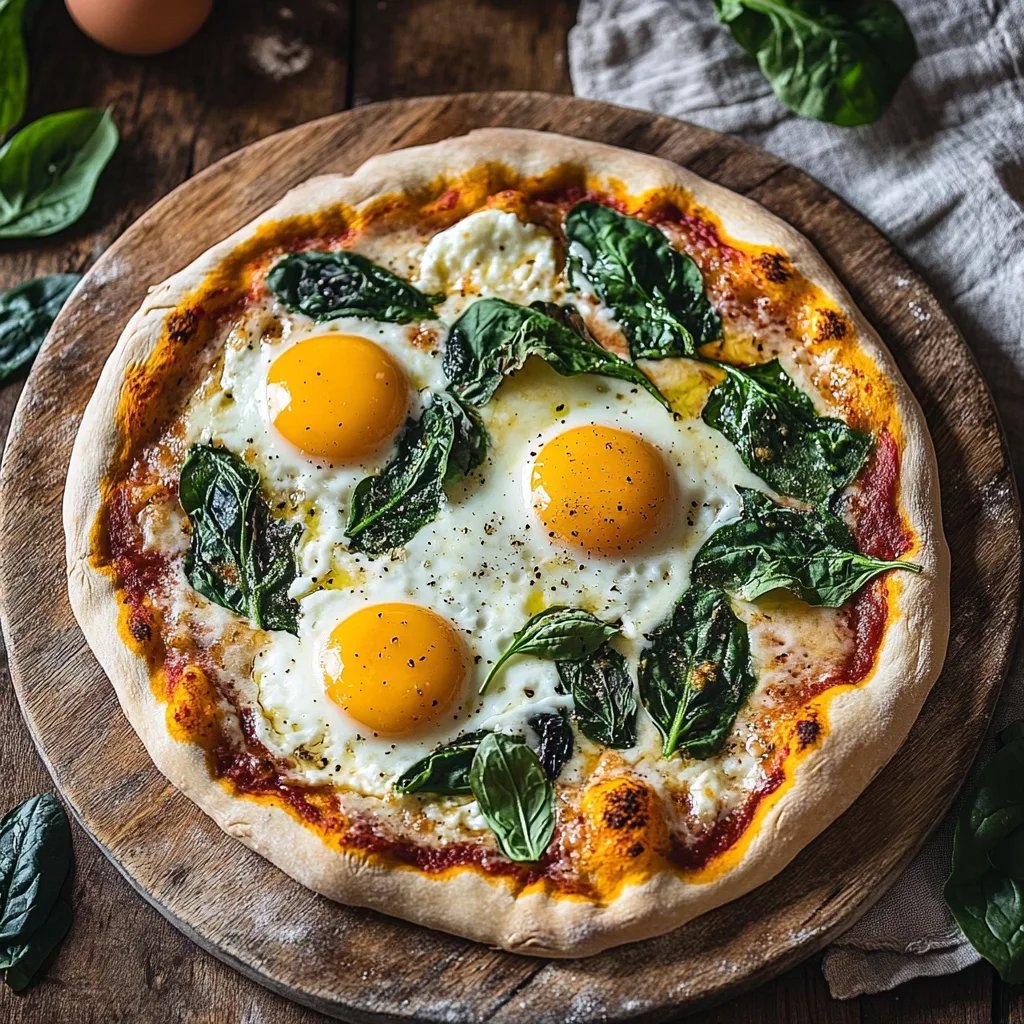 Baked Egg Florentine Pizza mit Ricotta und Spinat