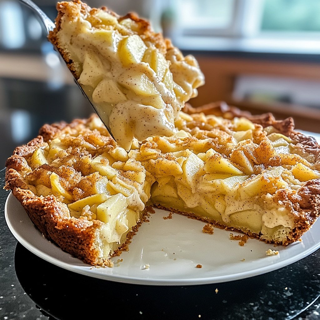 Traditioneller Apfelkuchen mit Pudding und Zimtstreuseln